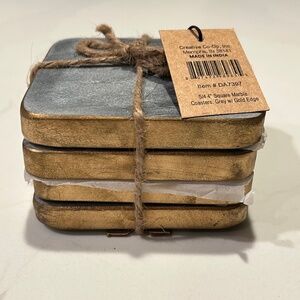 Blue Marble Coasters with Gold Edge NWT, Set of 4 - 4” Square